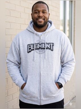 Vintage Element Skateboards Gray Zip Up Hoodie Graphic Logo XXL Extra Large